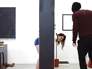 Cute coed is stuck and teacher takes advantage of it to fuck her