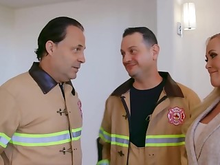 Fireman takes part in photoshot that turns into black shemale with MILF